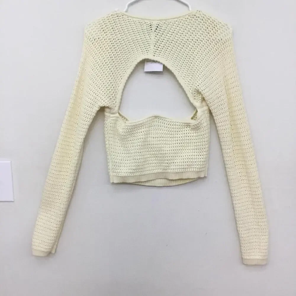 AMERICAN EAGLE Long Sleeve Cream Square Neck Knit Sweater Sz L